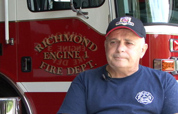 A still from Lost And Found in The Flood:  Fire chief Thomas Levesque talking about the Irene flooding in Richmond